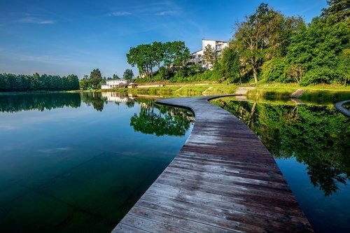 Swimming area in the town of Ricany, the Czech republic.