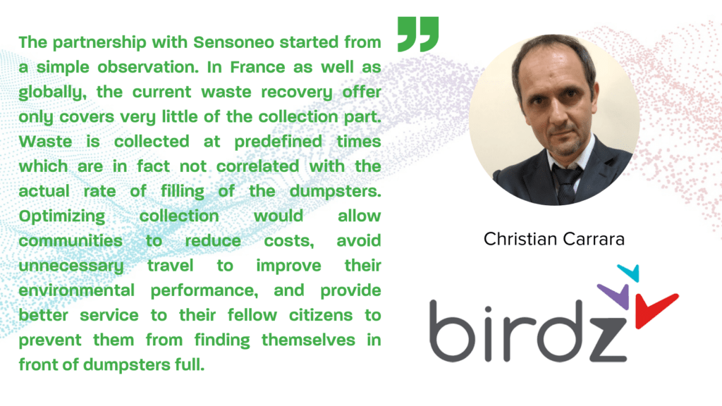 Citation of Christian Carrara from Birdz about the partnership with Sensoneo.