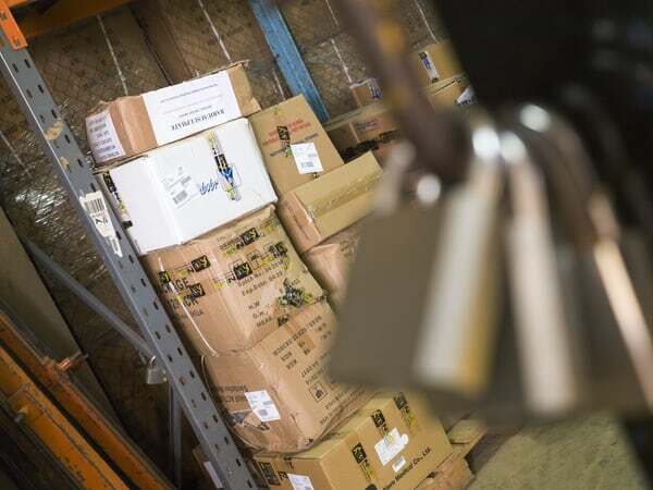 Packages of boxes in a warehouse.