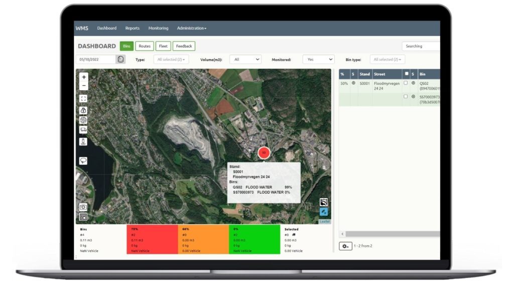 Mockup of Sensoneo software system platform.