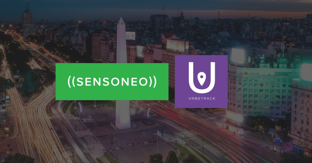 The view of the city of Buenos Aires with logo of Sensoneo and our partner Urbetrack.