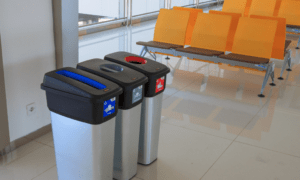 Indoor trash bins.