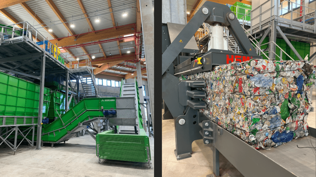 Recycled bottles and cans at sorting facility in Malta.