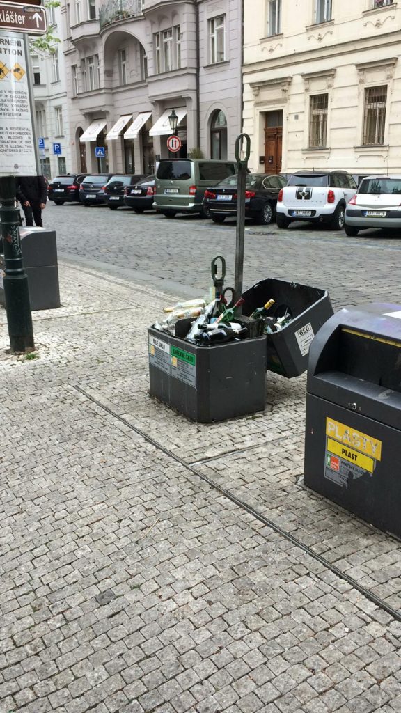 The underground bins on the street of the city of Prague.