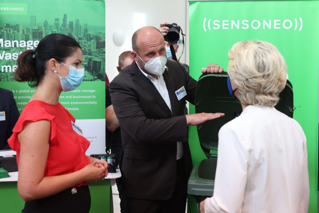 Martin Basila, Andrea Basilova and the president of the European Commission Ursula von der Leyen during her visit to Slovakia.