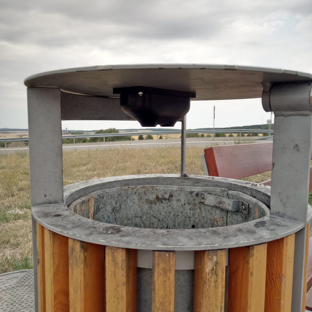 Smart sensor installed in the bin at the rest stop. 